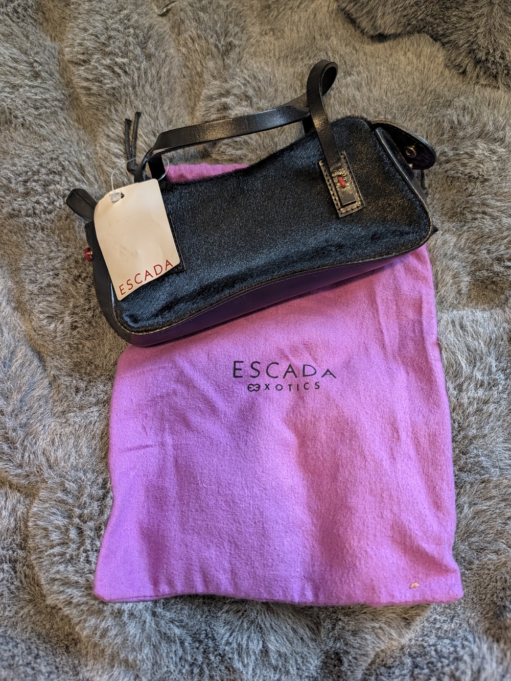 Escada Black Haircalf Bag with Leather Trim